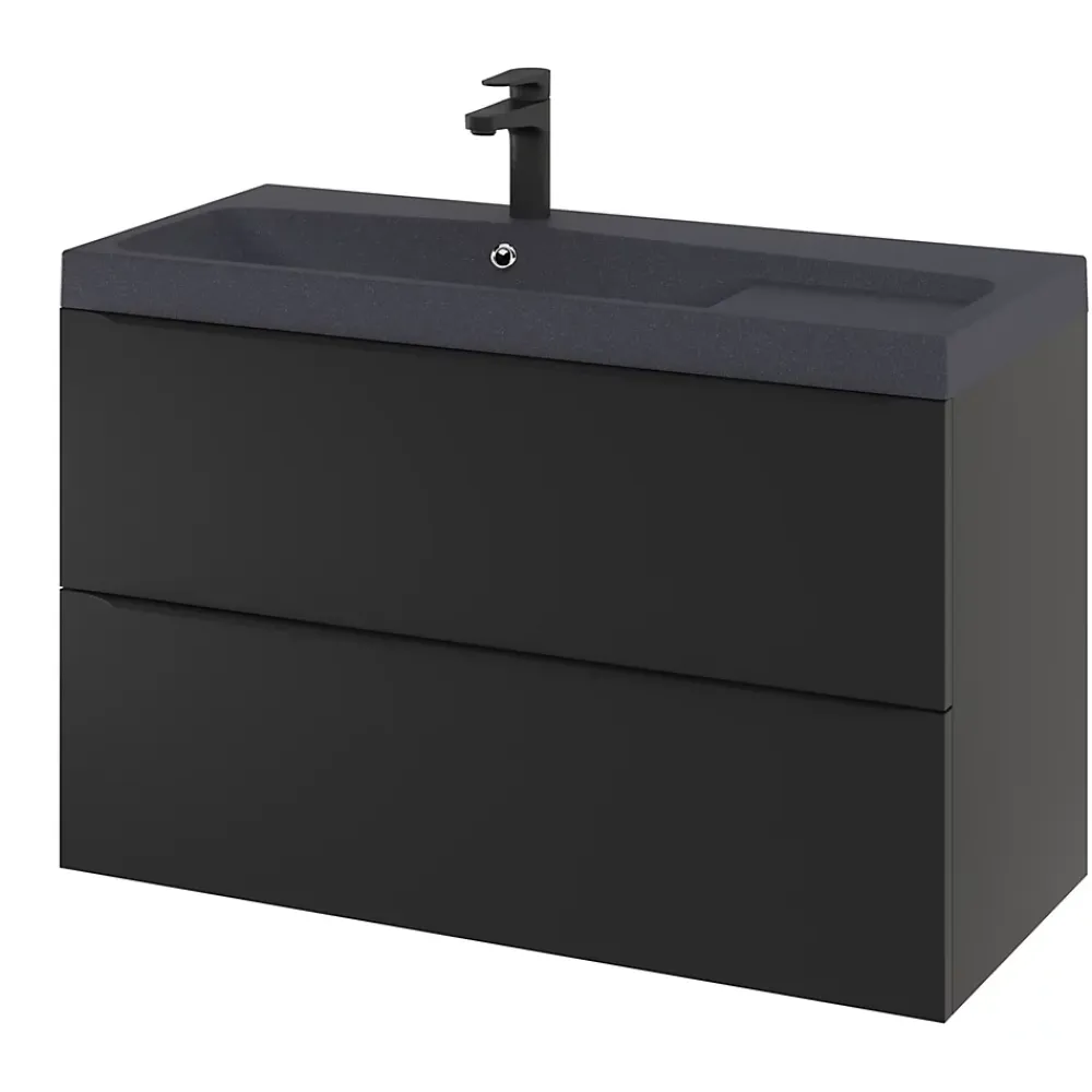 Meuble Buanderie|Meuble De Salle De Bains Faible Profondeur|GoodHome Meuble sous vasque suspendu noir mat l.100 x H.60 x P.45 cm, Imandra