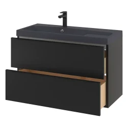 Meuble Buanderie|Meuble De Salle De Bains Faible Profondeur|GoodHome Meuble sous vasque suspendu noir mat l.100 x H.60 x P.45 cm, Imandra