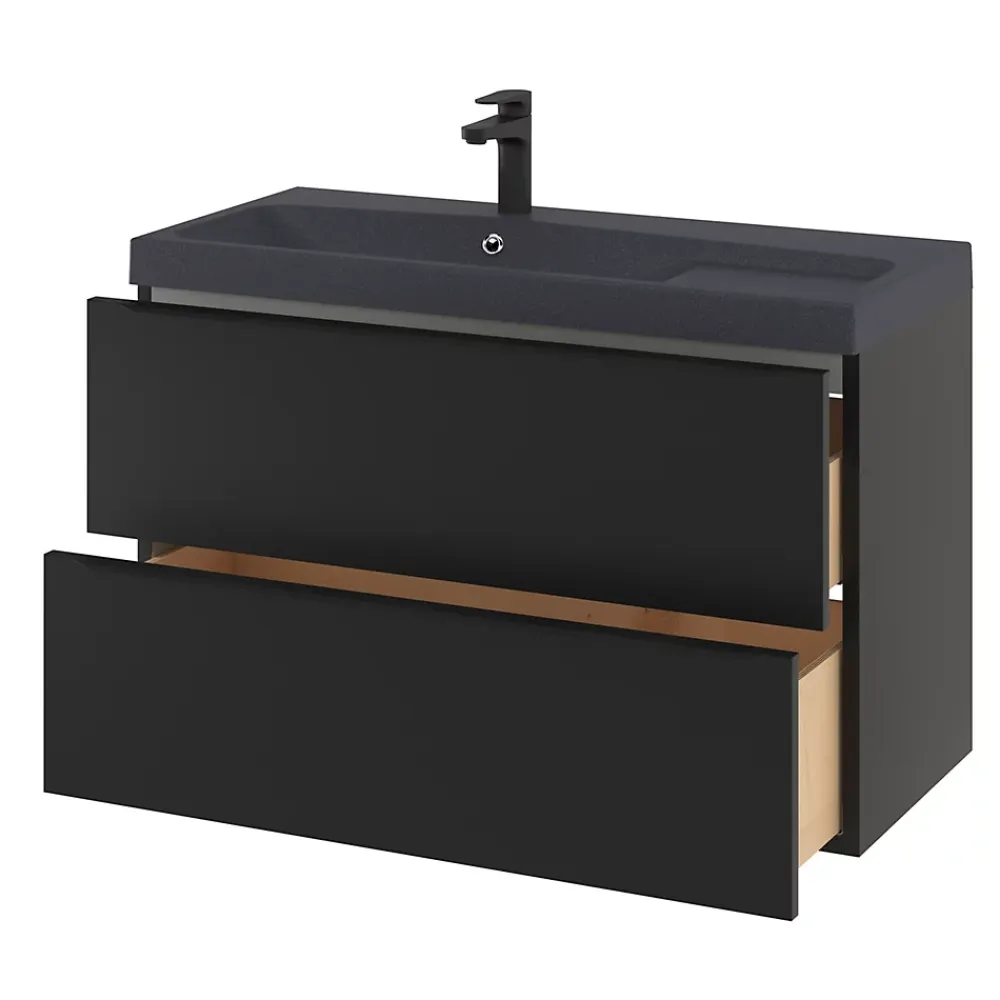 Meuble Buanderie|Meuble De Salle De Bains Faible Profondeur|GoodHome Meuble sous vasque suspendu noir mat l.100 x H.60 x P.45 cm, Imandra