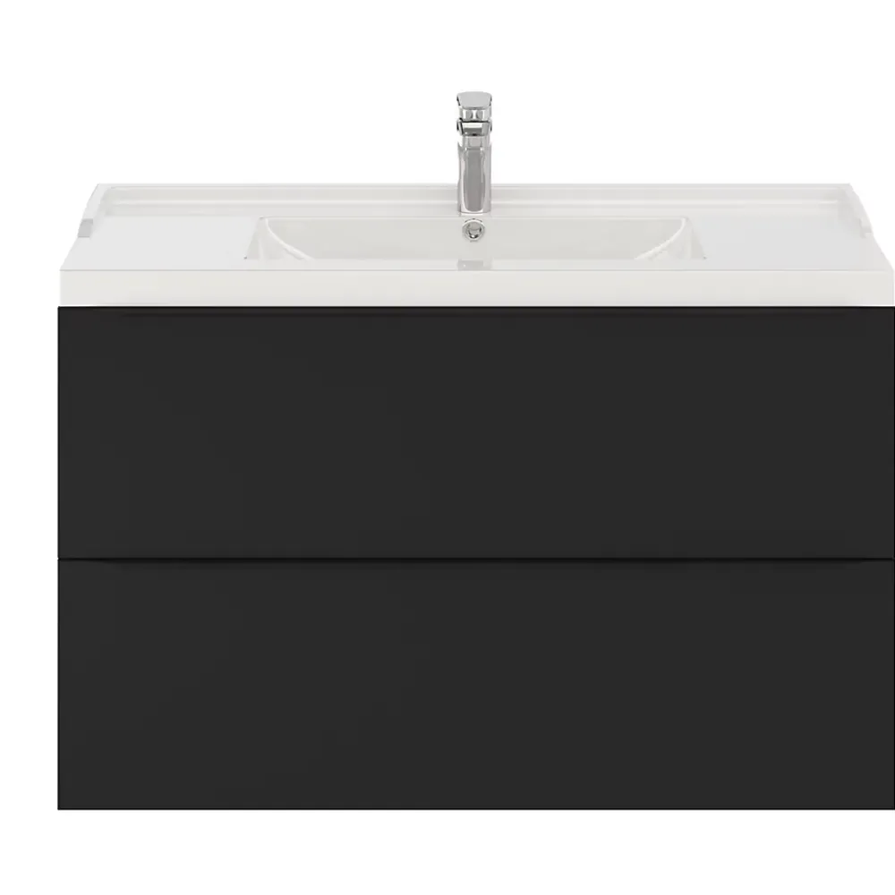 Meuble Buanderie|Meuble De Salle De Bains Faible Profondeur|GoodHome Meuble sous vasque suspendu noir mat l.100 x H.60 x P.45 cm, Imandra
