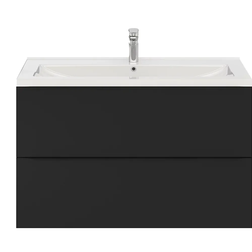Meuble Buanderie|Meuble De Salle De Bains Faible Profondeur|GoodHome Meuble sous vasque suspendu noir mat l.100 x H.60 x P.45 cm, Imandra