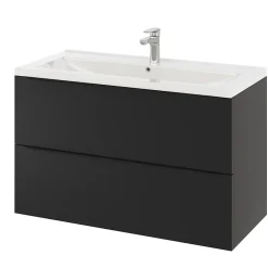 Meuble Buanderie|Meuble De Salle De Bains Faible Profondeur|GoodHome Meuble sous vasque suspendu noir mat l.100 x H.60 x P.45 cm, Imandra