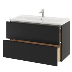 Meuble Buanderie|Meuble De Salle De Bains Faible Profondeur|GoodHome Meuble sous vasque suspendu noir mat l.100 x H.60 x P.45 cm, Imandra