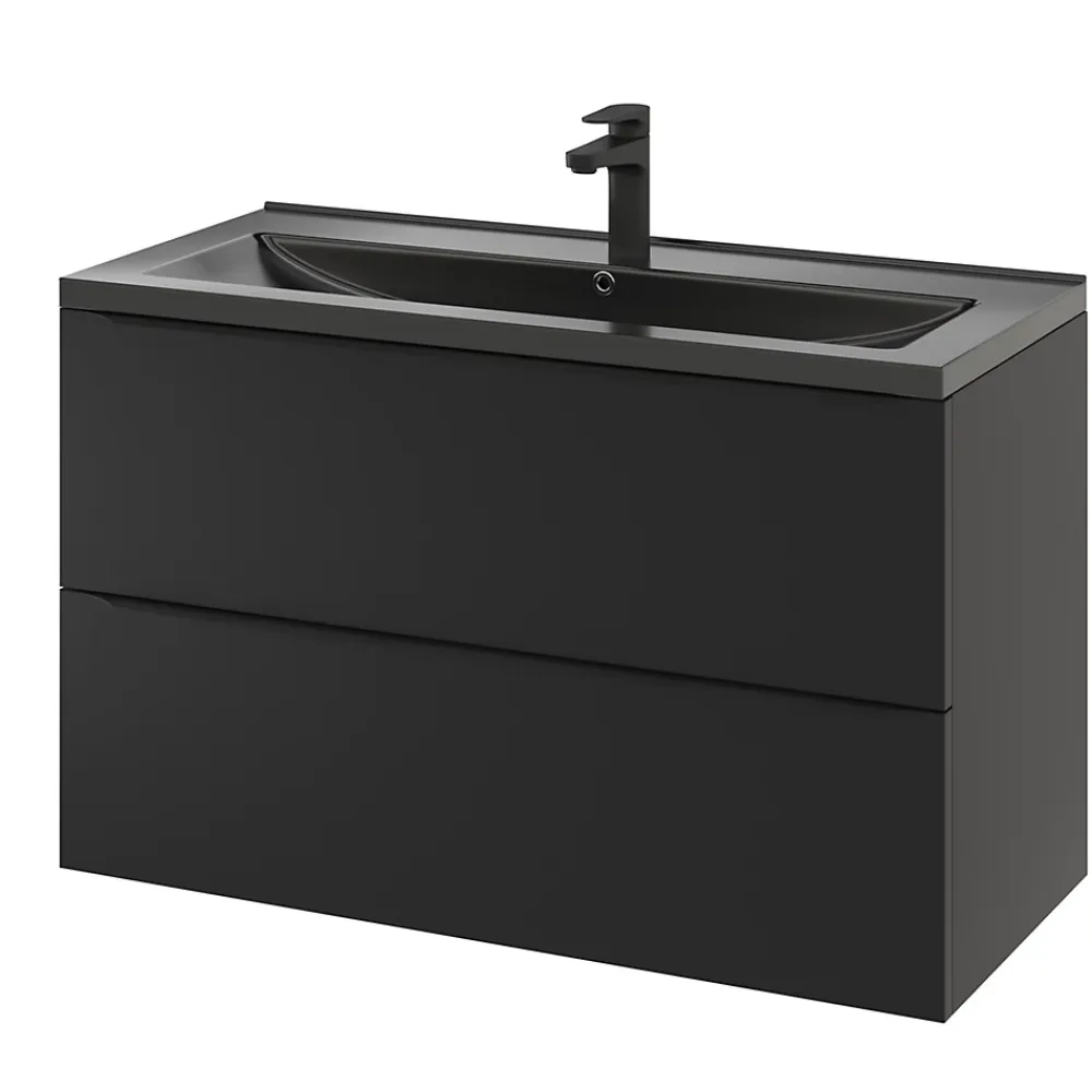 Meuble Buanderie|Meuble De Salle De Bains Faible Profondeur|GoodHome Meuble sous vasque suspendu noir mat l.100 x H.60 x P.45 cm, Imandra