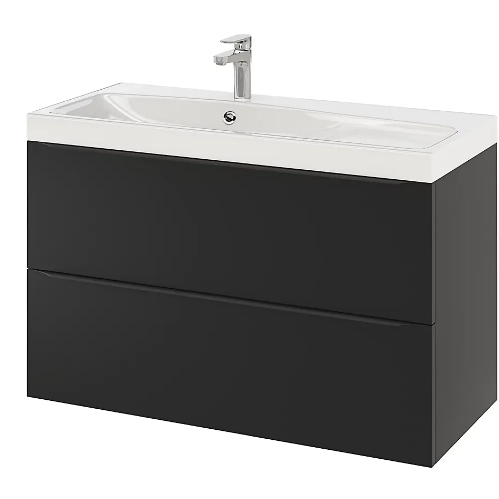 Meuble Buanderie|Meuble De Salle De Bains Faible Profondeur|GoodHome Meuble sous vasque suspendu noir mat l.100 x H.60 x P.45 cm, Imandra