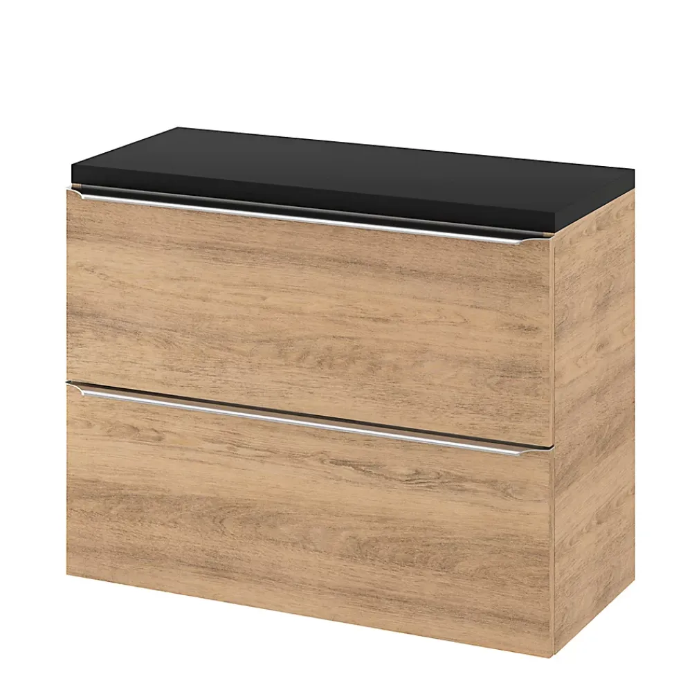 GoodHome Meuble sous vasque suspendu faible profondeur effet chêne l.80 x H.60 x P.36 cm, Imandra