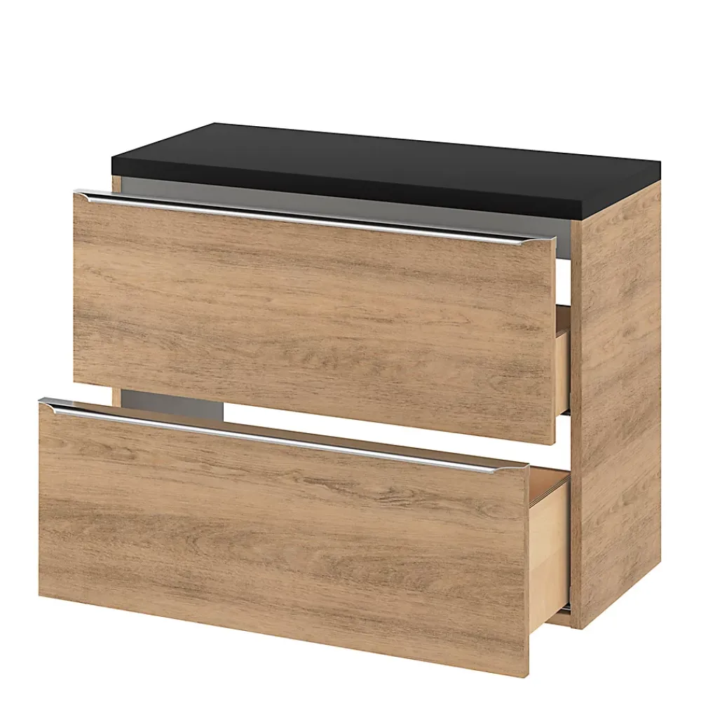 GoodHome Meuble sous vasque suspendu faible profondeur effet chêne l.80 x H.60 x P.36 cm, Imandra