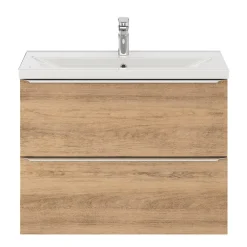 GoodHome Meuble sous vasque suspendu faible profondeur effet chêne l.80 x H.60 x P.36 cm, Imandra