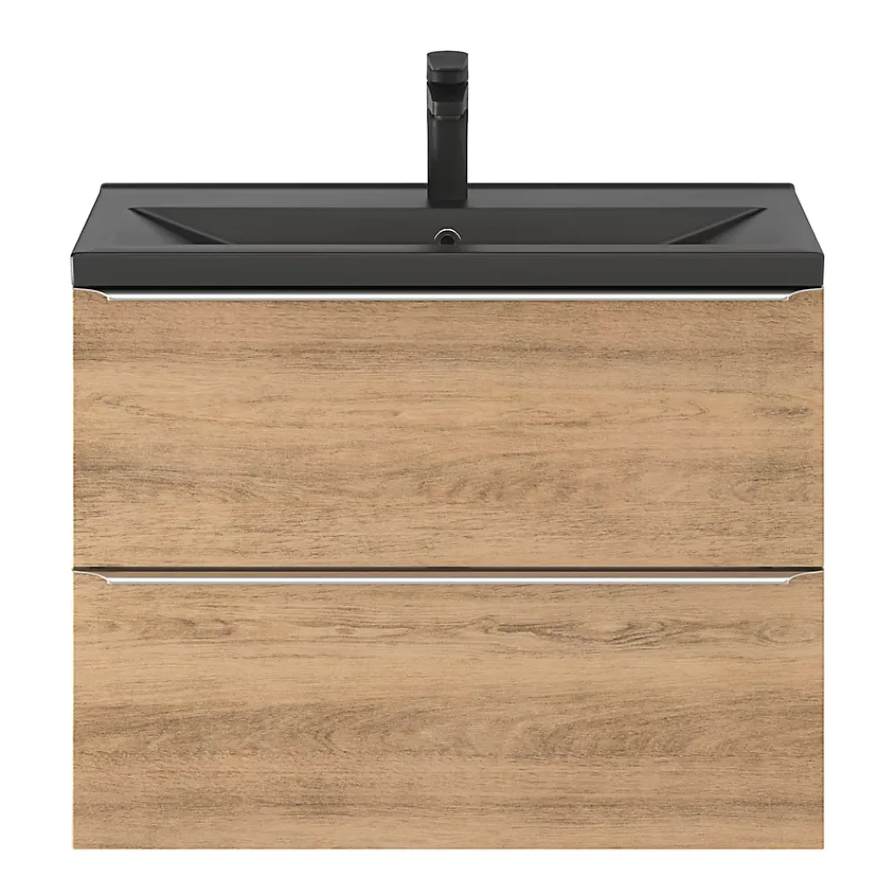 GoodHome Meuble sous vasque suspendu faible profondeur effet chêne l.80 x H.60 x P.36 cm, Imandra