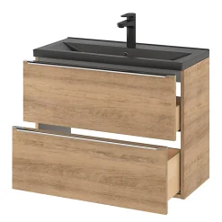 GoodHome Meuble sous vasque suspendu faible profondeur effet chêne l.80 x H.60 x P.36 cm, Imandra