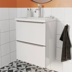 Meuble Buanderie|Meuble De Salle De Bains Faible Profondeur|GoodHome Meuble sous vasque suspendu faible profondeur blanc brillant l.50 x H.60 x P.36 cm, Imandra