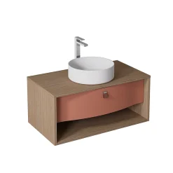 Decotec Meuble sous vasque suspendu terracotta mat 1 tiroir l.90 x H.40 x P.50 cm, Havana