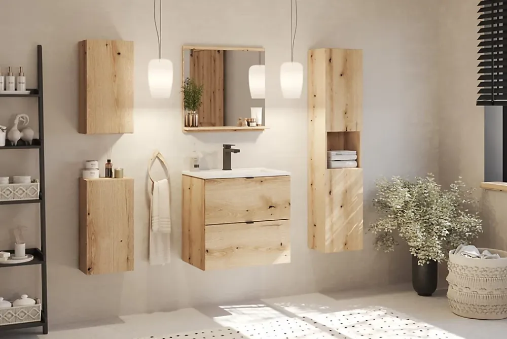 Meuble Sous-Vasque|Furnidea Meuble sous vasque suspendu 2 tiroirs NOVA OAK 50 CM