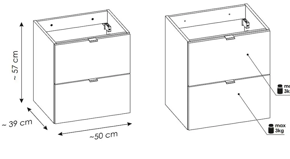 Meuble Sous-Vasque|Furnidea Meuble sous vasque suspendu 2 tiroirs NOVA OAK 50 CM