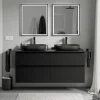 Bernstein Meuble sous vasque suspendu MDF Noir mat, plan vasque Bleu nuit mat, poignée Anthracite mat - 140x46x62cm - LAVOA