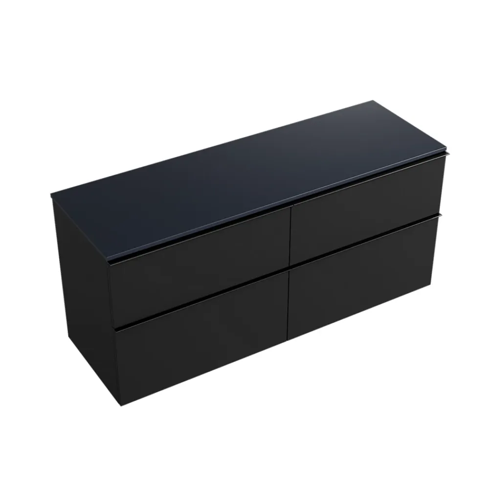 Bernstein Meuble sous vasque suspendu MDF Noir mat, plan vasque Bleu nuit mat, poignée Anthracite mat - 140x46x62cm - LAVOA