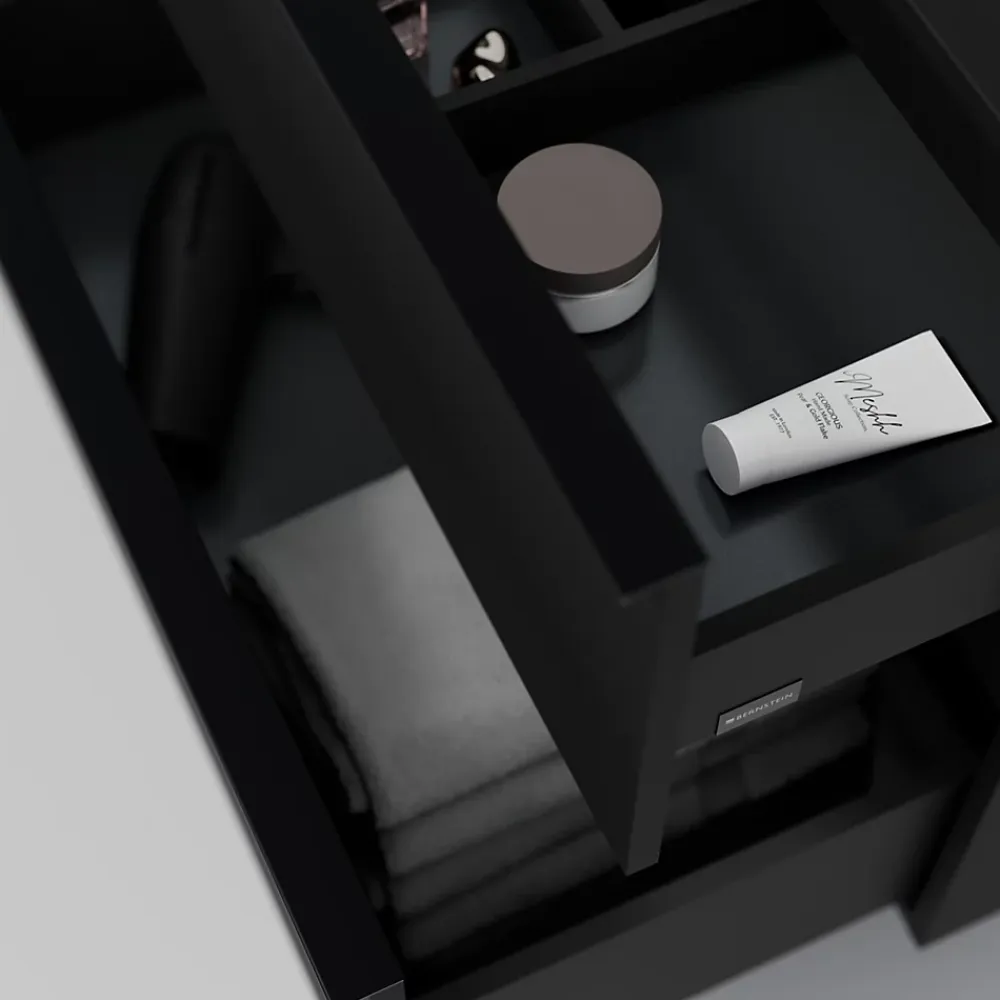 Bernstein Meuble sous vasque suspendu MDF Noir mat, plan vasque Bleu nuit mat, poignée Anthracite mat - 140x46x62cm - LAVOA