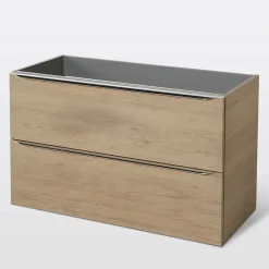 GoodHome Meuble sous vasque suspendu effet chêne l.100 x H.60 x P.45 cm, Imandra