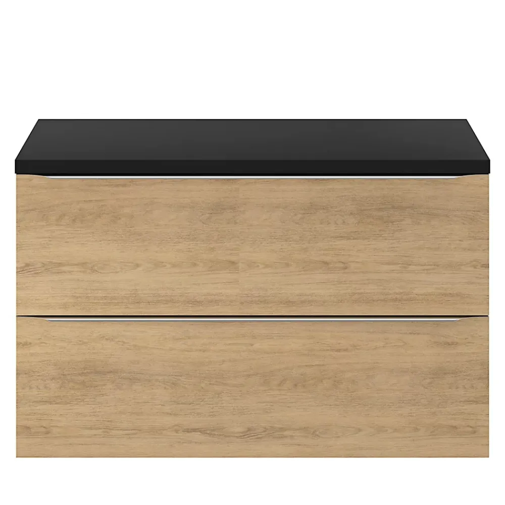 GoodHome Meuble sous vasque suspendu effet chêne l.100 x H.60 x P.45 cm, Imandra
