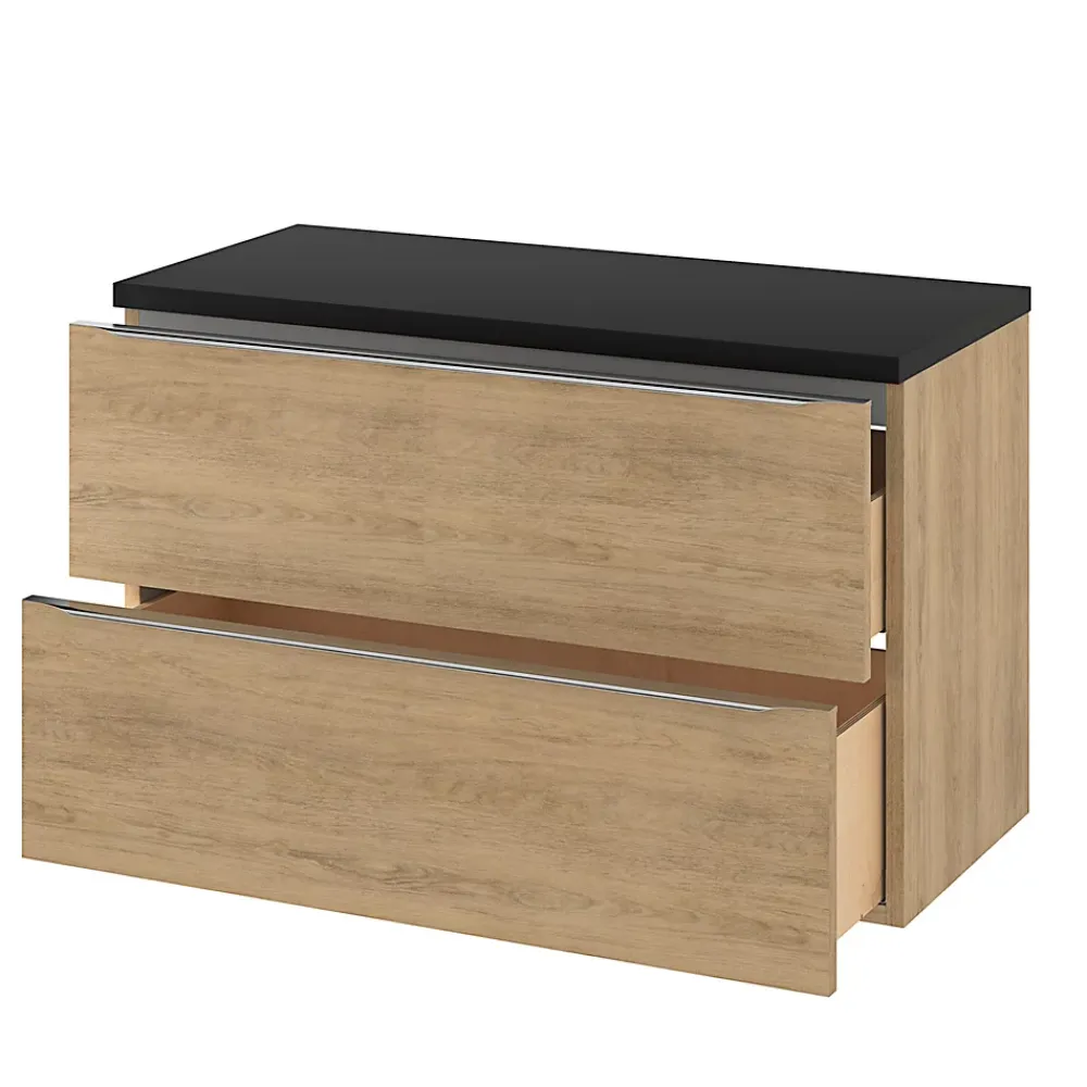 GoodHome Meuble sous vasque suspendu effet chêne l.100 x H.60 x P.45 cm, Imandra
