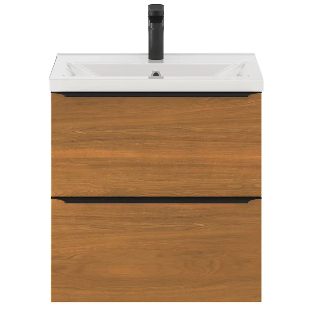 GoodHome Meuble sous vasque suspendu faible profondeur effet noyer l.60 x H.60 x P.36 cm, Imandra