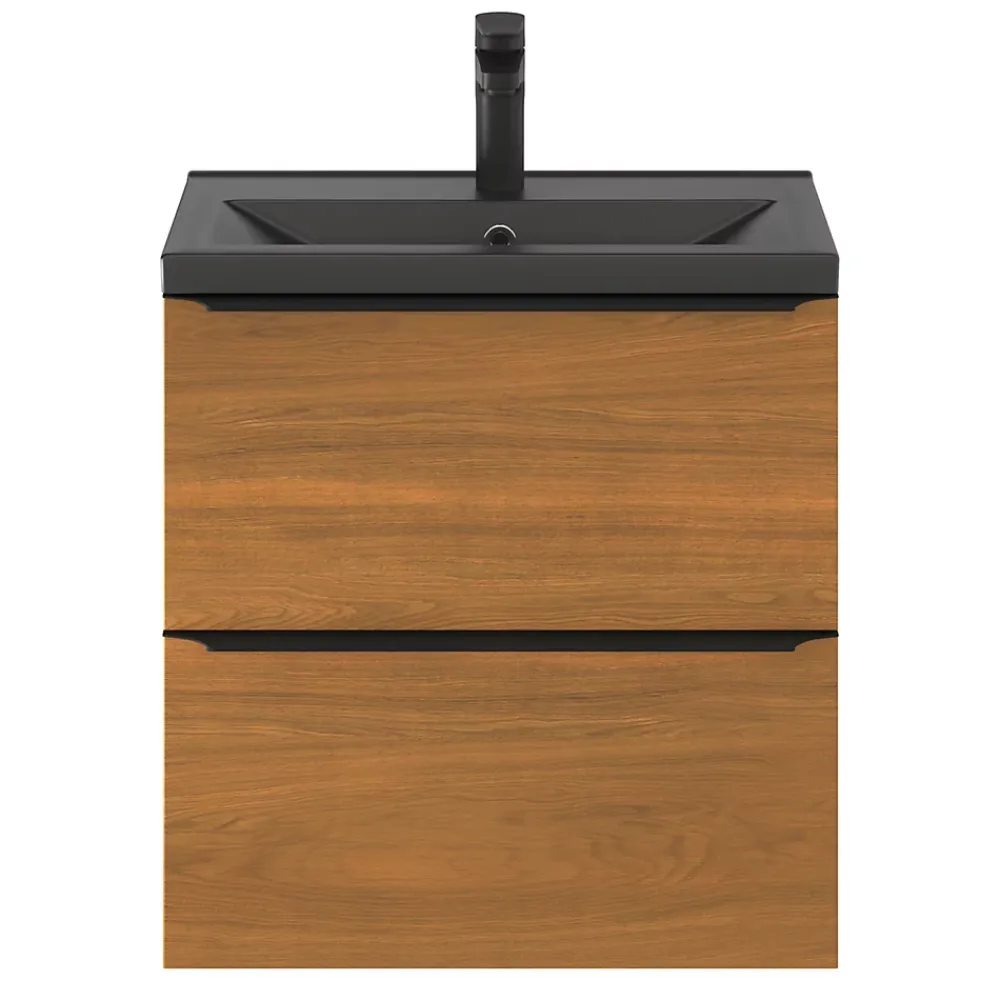 GoodHome Meuble sous vasque suspendu faible profondeur effet noyer l.60 x H.60 x P.36 cm, Imandra