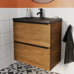 GoodHome Meuble sous vasque suspendu faible profondeur effet noyer l.60 x H.60 x P.36 cm, Imandra