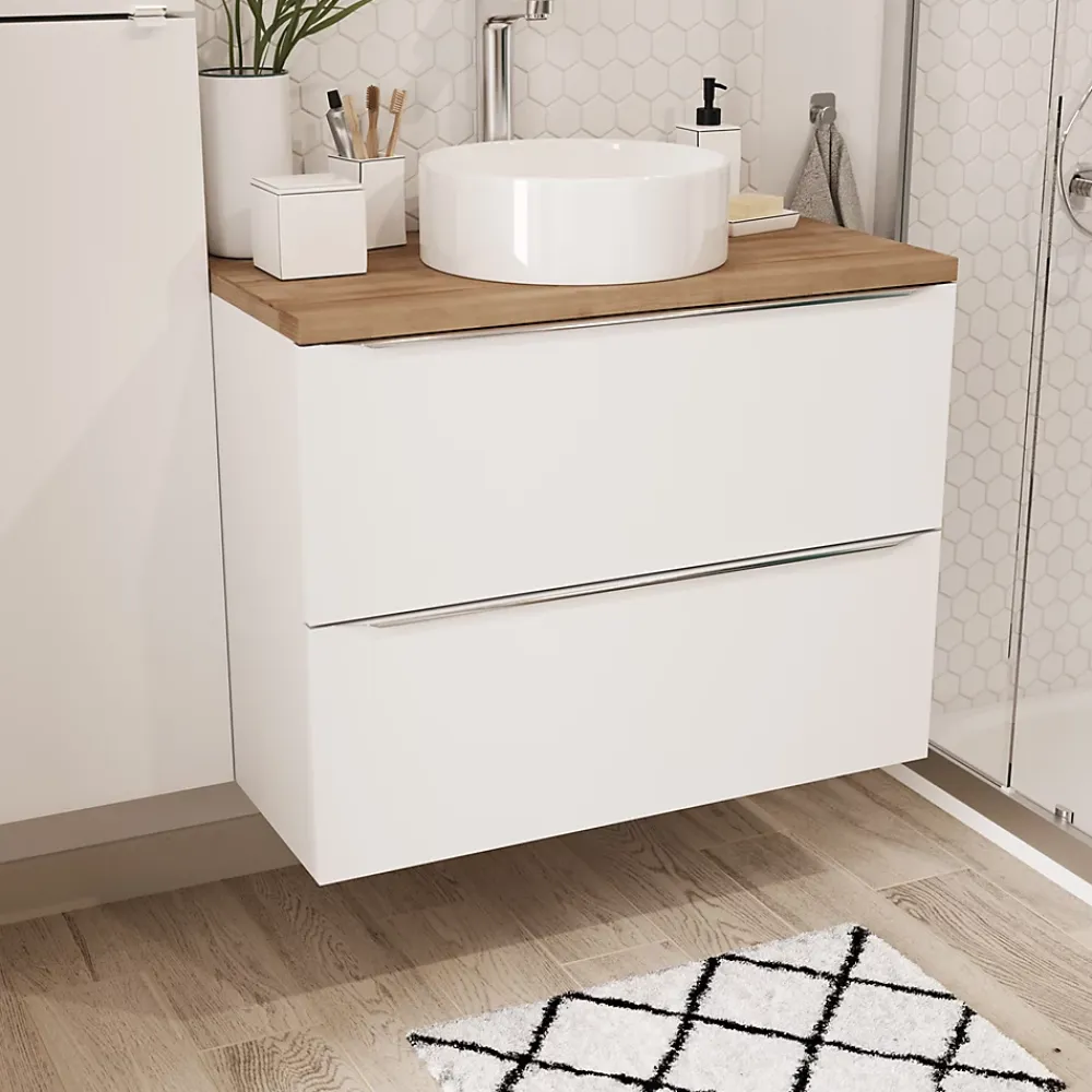 GoodHome Meuble sous vasque suspendu blanc brillant l.80 x H.60 x P.45 cm, Imandra