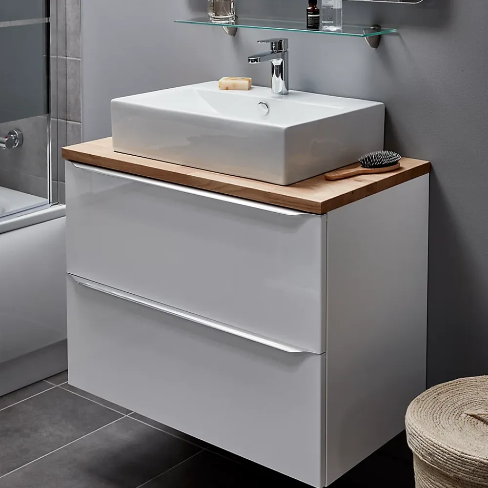 GoodHome Meuble sous vasque suspendu blanc brillant l.80 x H.60 x P.45 cm, Imandra