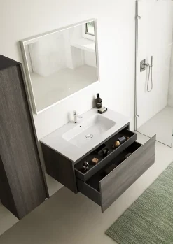 Meuble Sous-Vasque|Ipiemme SRL Meuble sous vasque suspendu effet chêne Metz l.90 x H.46,5 x P.50,5 cm pour évacuation centrale, Pura+