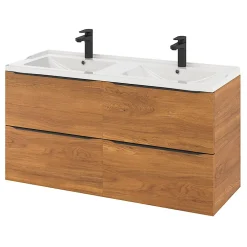 Meuble Buanderie|Meuble De Salle De Bains Faible Profondeur|GoodHome Meuble sous vasque suspendu effet noyer l.120 x H.60 x P.45 cm, Imandra