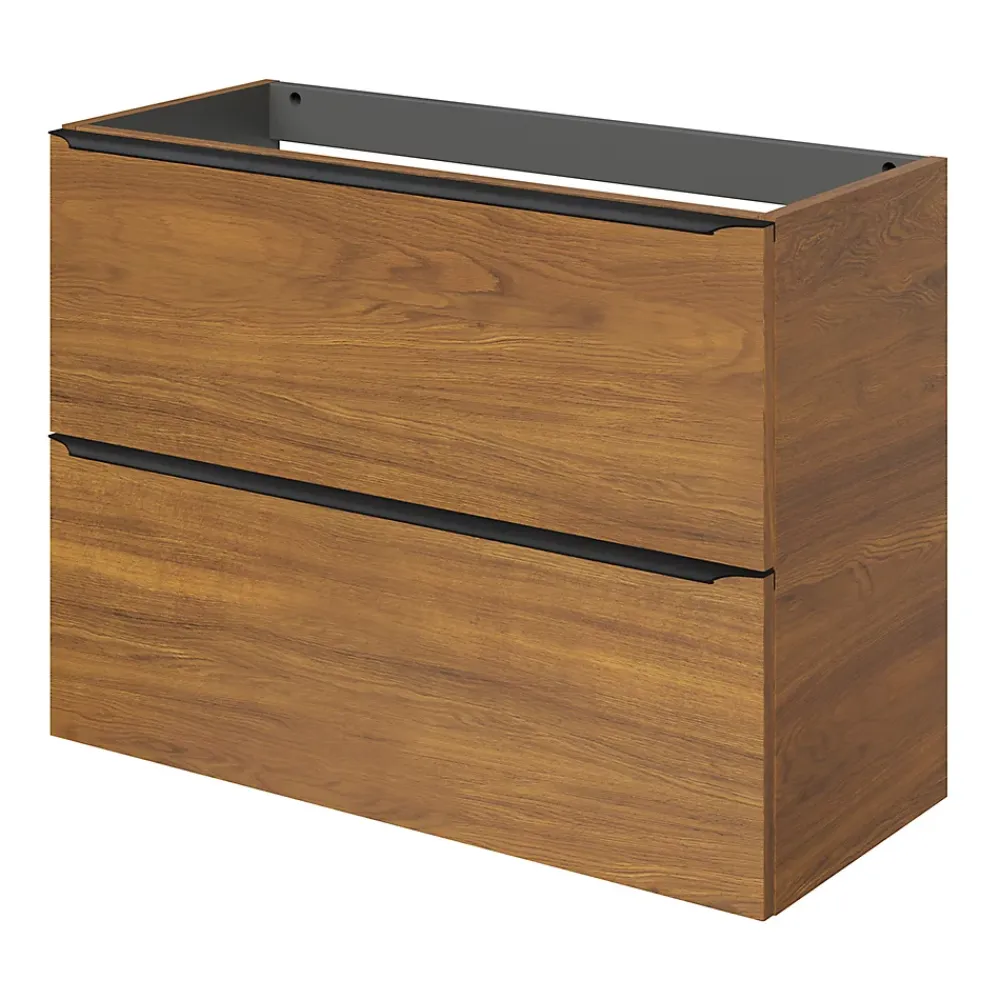 GoodHome Meuble sous vasque suspendu faible profondeur effet noyer l.80 x H.60 x P.36 cm, Imandra