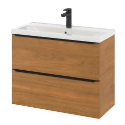 GoodHome Meuble sous vasque suspendu faible profondeur effet noyer l.80 x H.60 x P.36 cm, Imandra