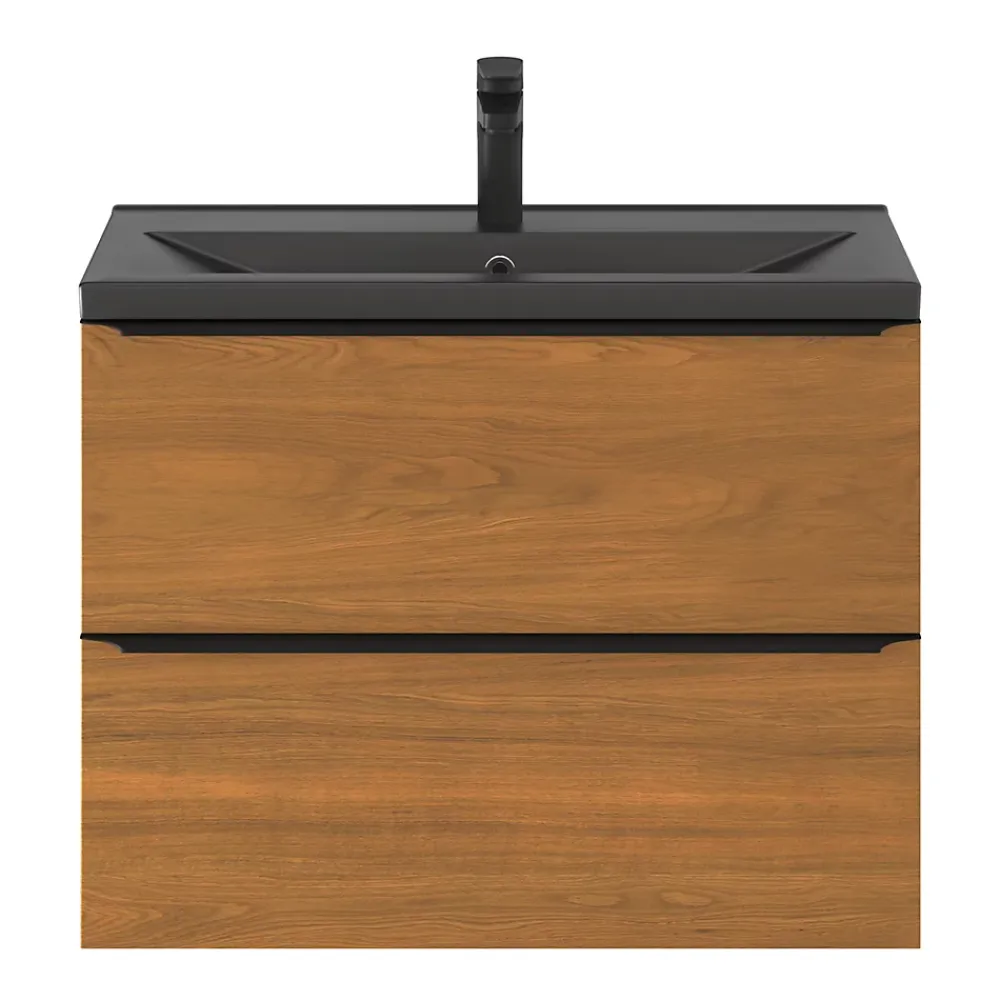 GoodHome Meuble sous vasque suspendu faible profondeur effet noyer l.80 x H.60 x P.36 cm, Imandra