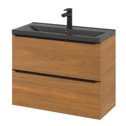 GoodHome Meuble sous vasque suspendu faible profondeur effet noyer l.80 x H.60 x P.36 cm, Imandra