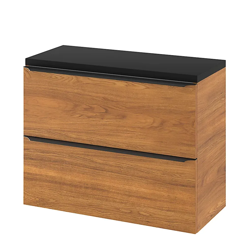 GoodHome Meuble sous vasque suspendu faible profondeur effet noyer l.80 x H.60 x P.36 cm, Imandra