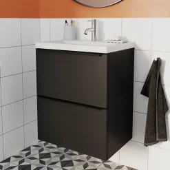 Meuble Buanderie|Meuble De Salle De Bains Faible Profondeur|GoodHome Meuble sous vasque suspendu faible profondeur noir mat l.50 x H.60 x P.36 cm, Imandra