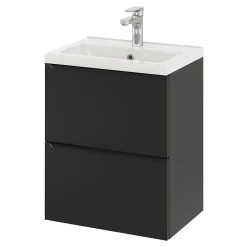 Meuble Buanderie|Meuble De Salle De Bains Faible Profondeur|GoodHome Meuble sous vasque suspendu faible profondeur noir mat l.50 x H.60 x P.36 cm, Imandra