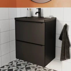 Meuble Buanderie|Meuble De Salle De Bains Faible Profondeur|GoodHome Meuble sous vasque suspendu faible profondeur noir mat l.50 x H.60 x P.36 cm, Imandra