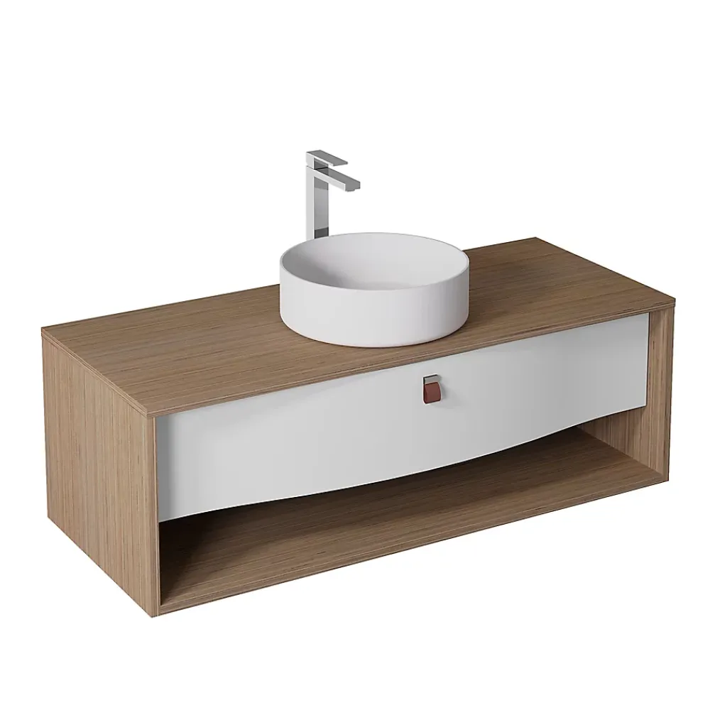 Decotec Meuble sous vasque suspendu blanc mat 1 tiroir l.120 x H.40 x P.50 cm, Havana