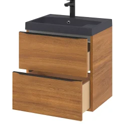 GoodHome Meuble sous vasque suspendu effet noyer l.60 x H.60 x P.45 cm, Imandra