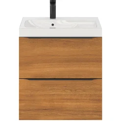 GoodHome Meuble sous vasque suspendu effet noyer l.60 x H.60 x P.45 cm, Imandra