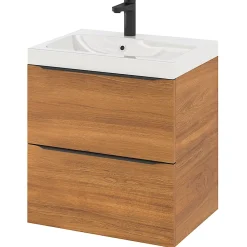 GoodHome Meuble sous vasque suspendu effet noyer l.60 x H.60 x P.45 cm, Imandra