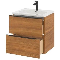 GoodHome Meuble sous vasque suspendu effet noyer l.60 x H.60 x P.45 cm, Imandra