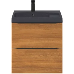 GoodHome Meuble sous vasque suspendu effet noyer l.60 x H.60 x P.45 cm, Imandra
