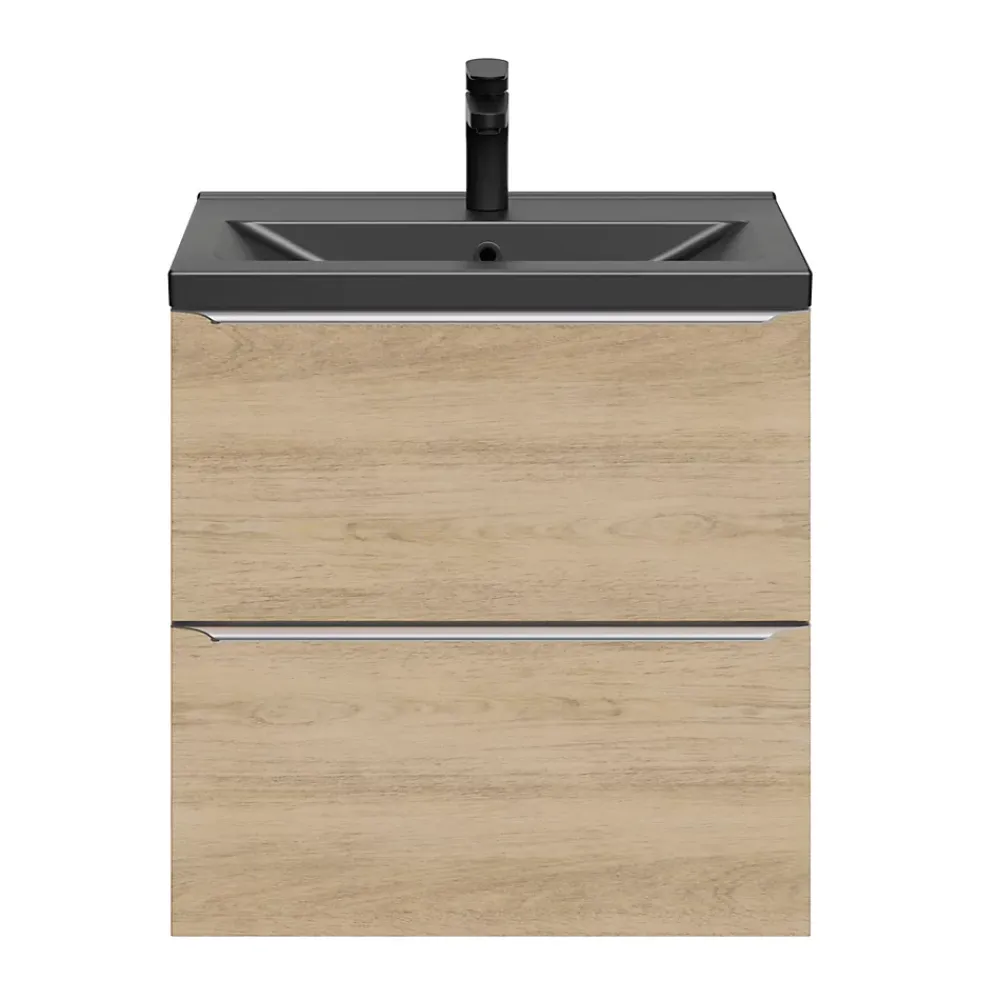 GoodHome Meuble sous vasque suspendu faible profondeur effet chêne l.60 x H.60 x P.36 cm, Imandra