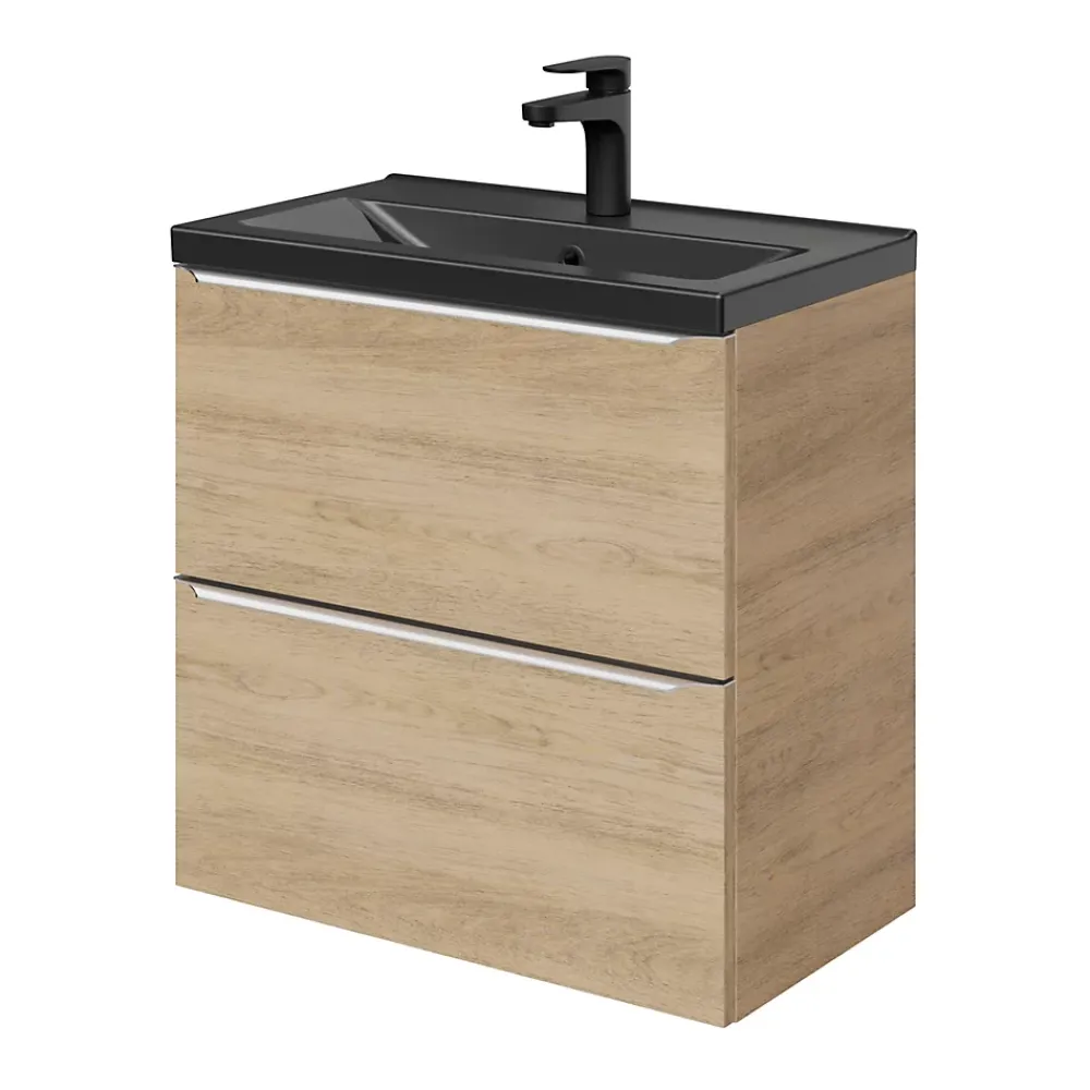 GoodHome Meuble sous vasque suspendu faible profondeur effet chêne l.60 x H.60 x P.36 cm, Imandra