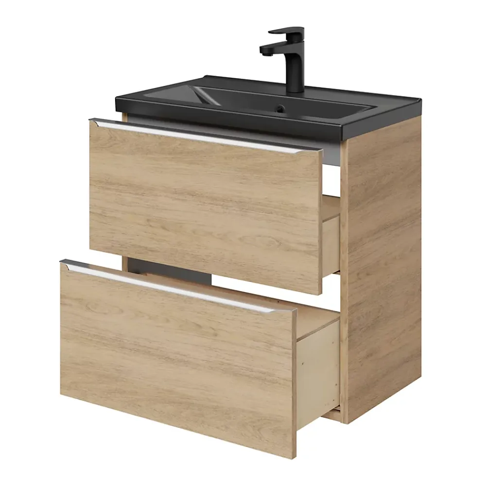 GoodHome Meuble sous vasque suspendu faible profondeur effet chêne l.60 x H.60 x P.36 cm, Imandra