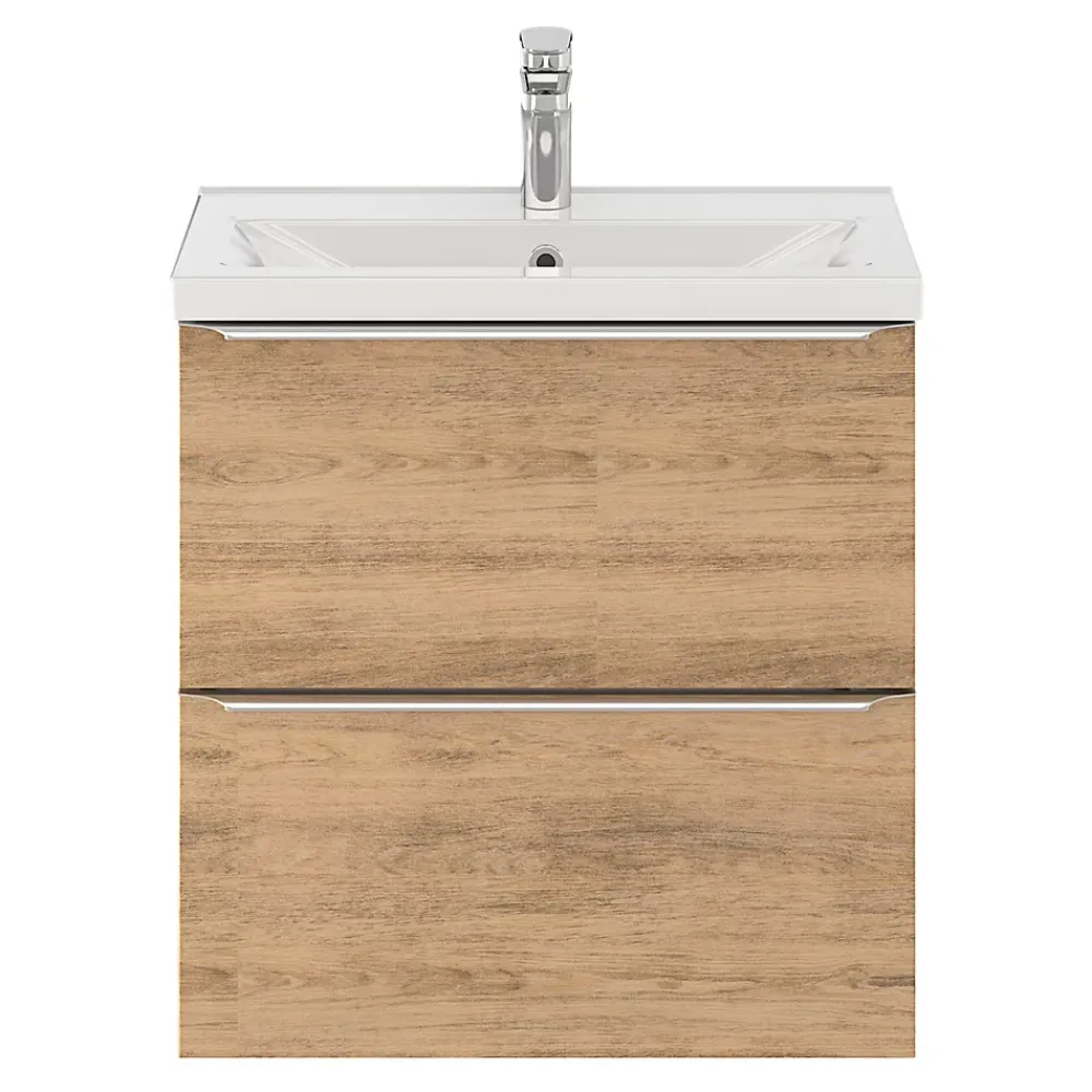 GoodHome Meuble sous vasque suspendu faible profondeur effet chêne l.60 x H.60 x P.36 cm, Imandra