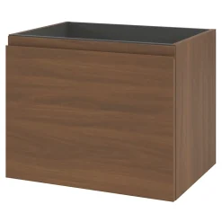 Meuble Sous-Vasque|GoodHome Meuble sous vasque suspendu effet noyer 2 tiroirs l.60 x H.48 x P.45 cm Levanna